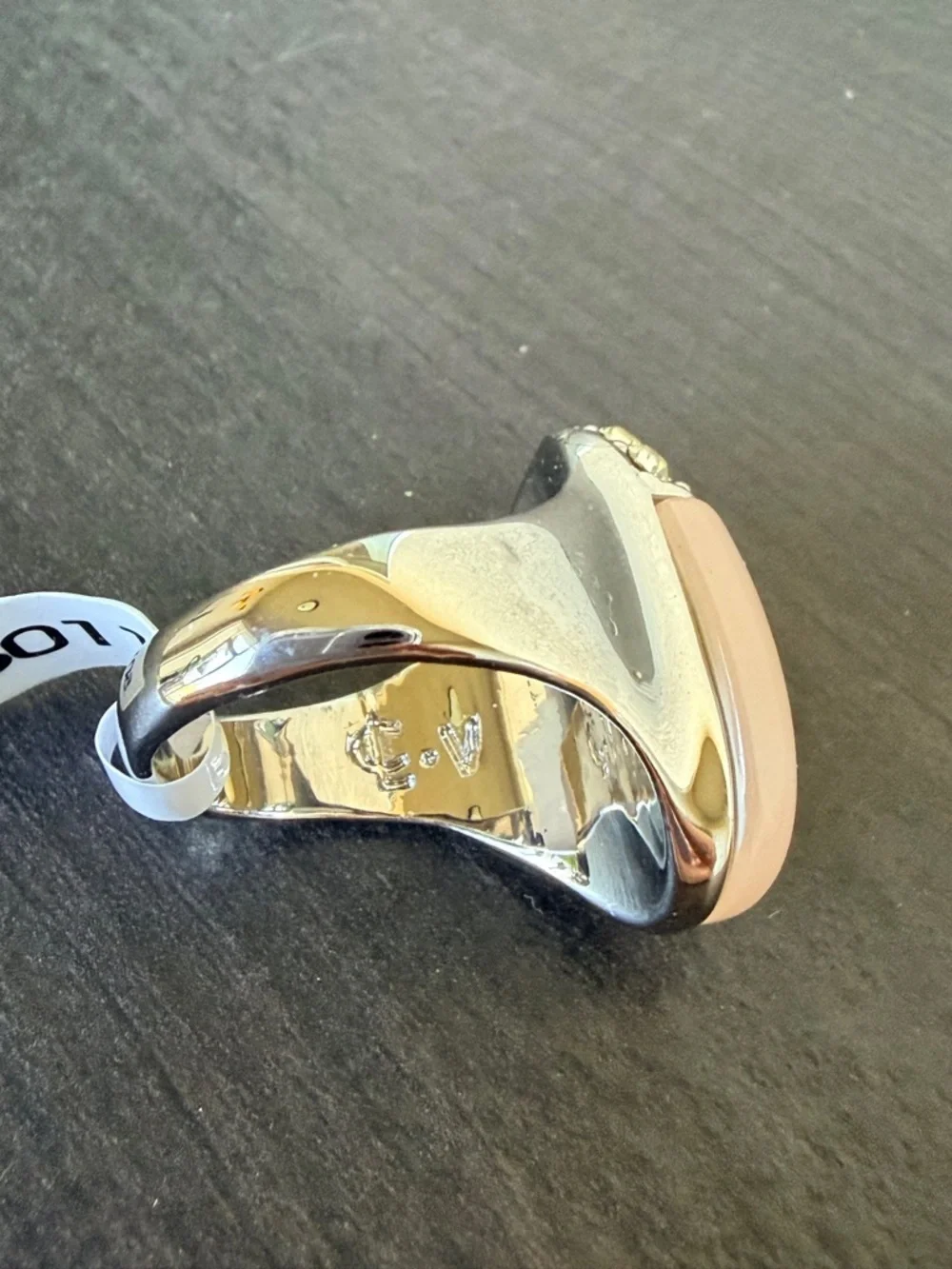 Camille Lucie Silver Pink Lucite CZ Ring